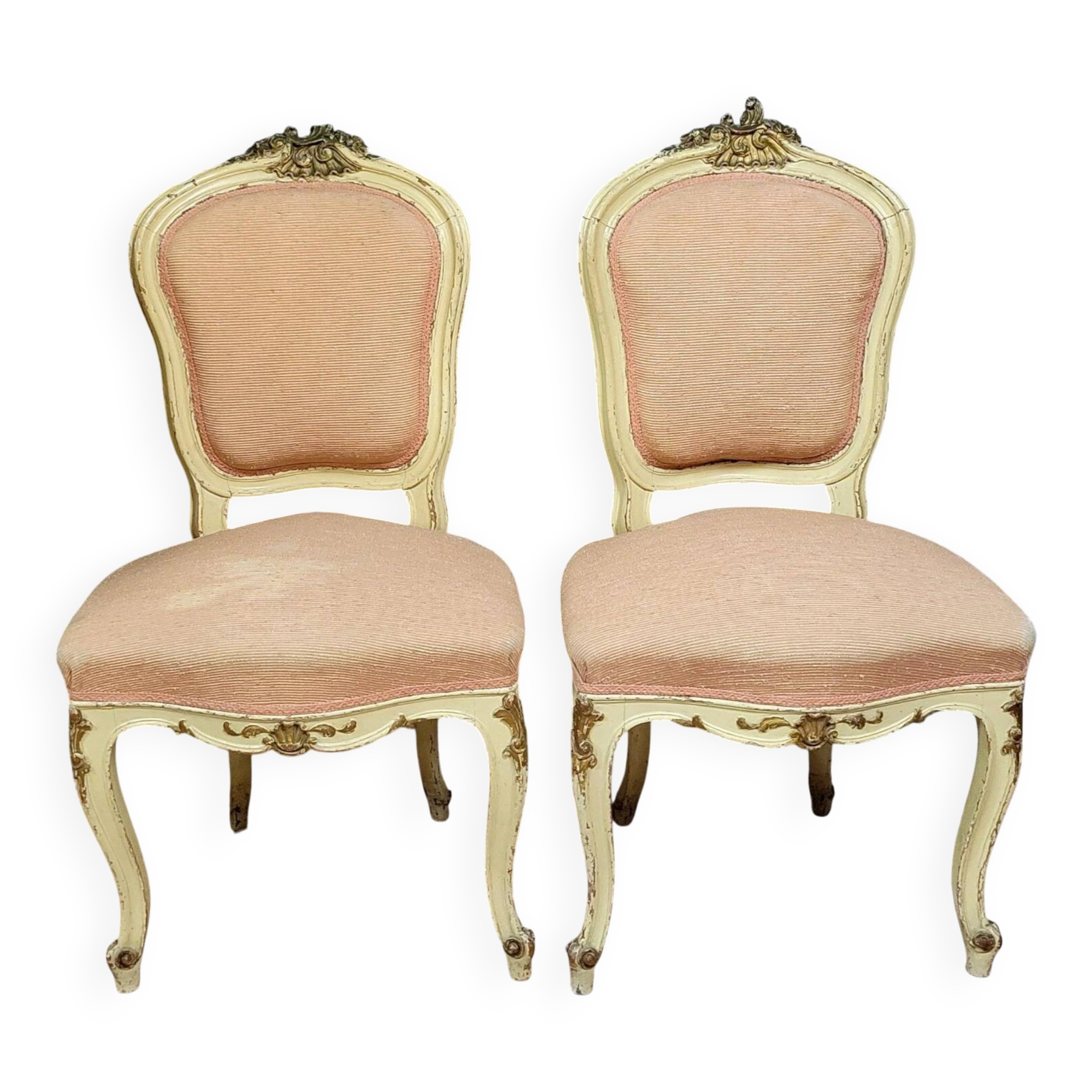 Pair of Venetian chairs in Louis XV baroque style in lacquered and gilded wood