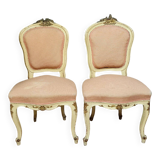 Pair of Venetian chairs in Louis XV baroque style in lacquered and gilded wood