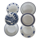 6 Vintage Mismatched Blue and White Porcelain Dessert Plates Set B0