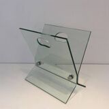 Designer magazine rack in glass and brushed steel