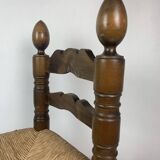 Wood Turned Bobbin Low Rush Chair in the manner of Charles Dudouyt, France, 1950s