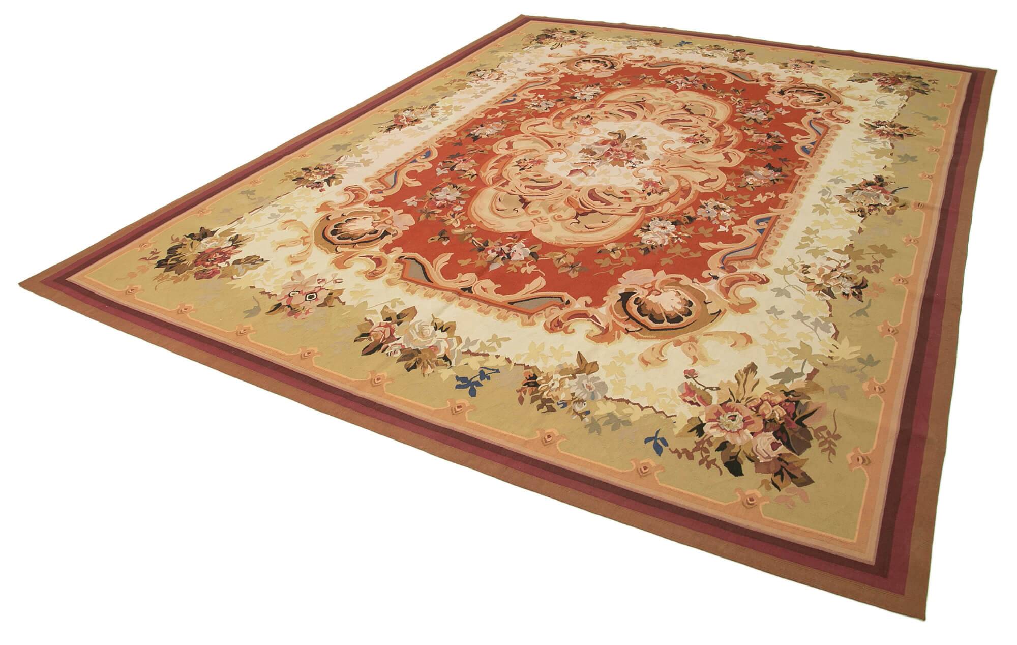 Handmade European Vintage Aubusson Kilim 275 cm x 364 cm