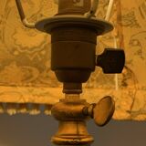 Brass tripod floor lamp with golden pompom lampshade 1960