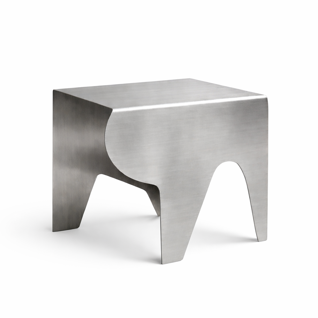 Contemporary Sculptural Stainless Steel Side Table, Minimalist Design