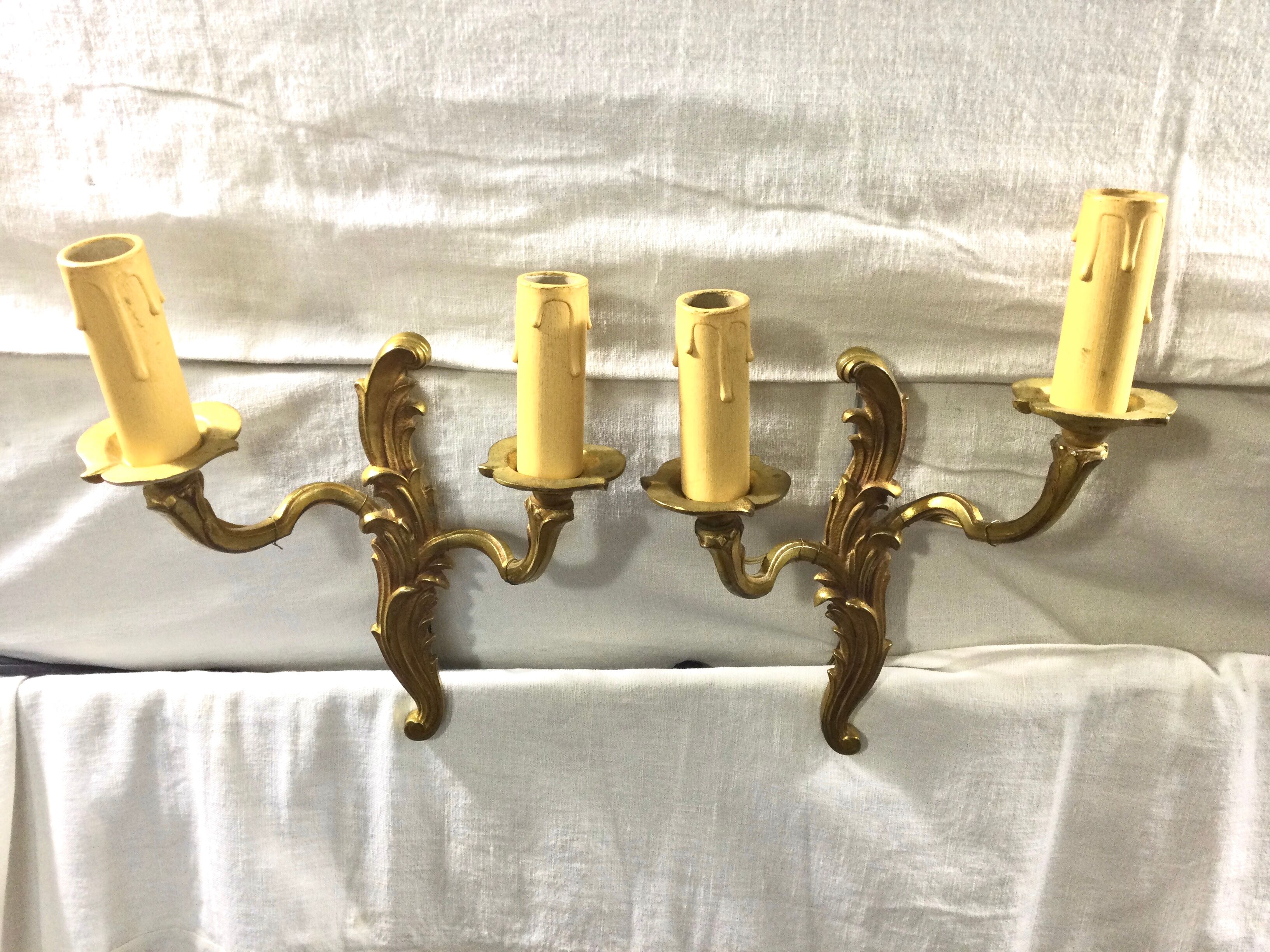 Pair of 2-light bronze sconces St Louis XV
