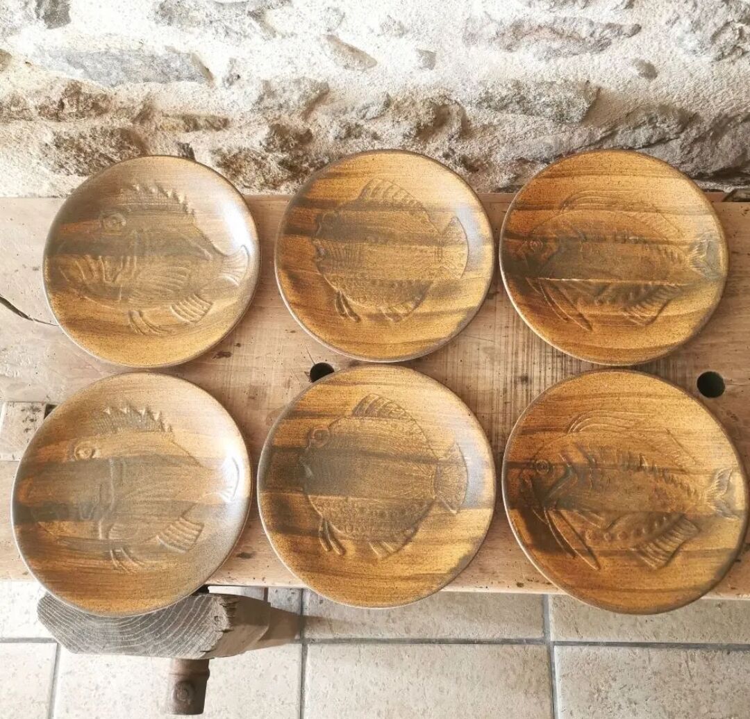6 fish plates Longchamp Chantilly by Robert Picault