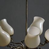 Brass and glass chandelier, Lisa Johansson-Pape for Stockmann, Finland, 1940s.