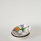 Pair of ceramic ramekins, abstract patterns in yellow, purple, and green, Pornic model, 1960.