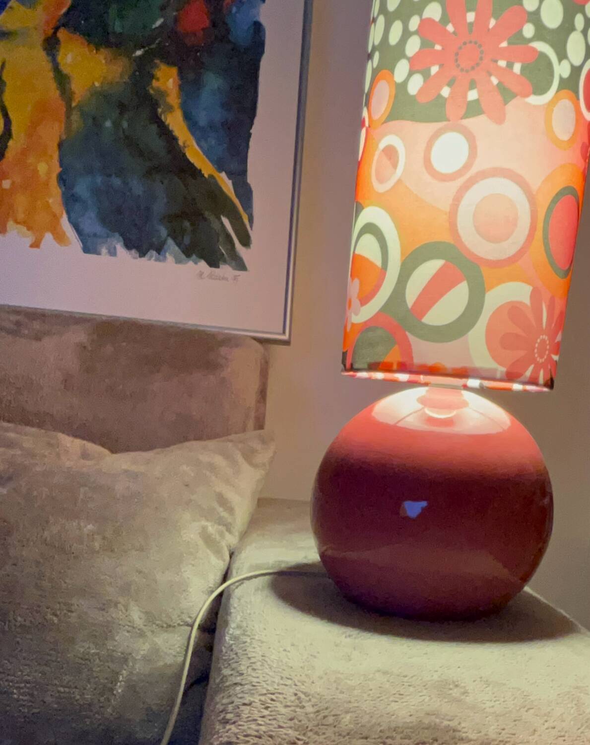 Table lamp, handmade lampshade.