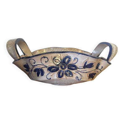 Coupe Saladier Ancien Céramique Décor Fleurs Bleu Made In Italy Vintag