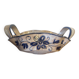 Vintage Ceramic Salad Bowl with Blue Floral Decor, Made in Italy