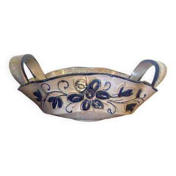 Vintage Ceramic Salad Bowl with Blue Floral Decor, Made in Italy