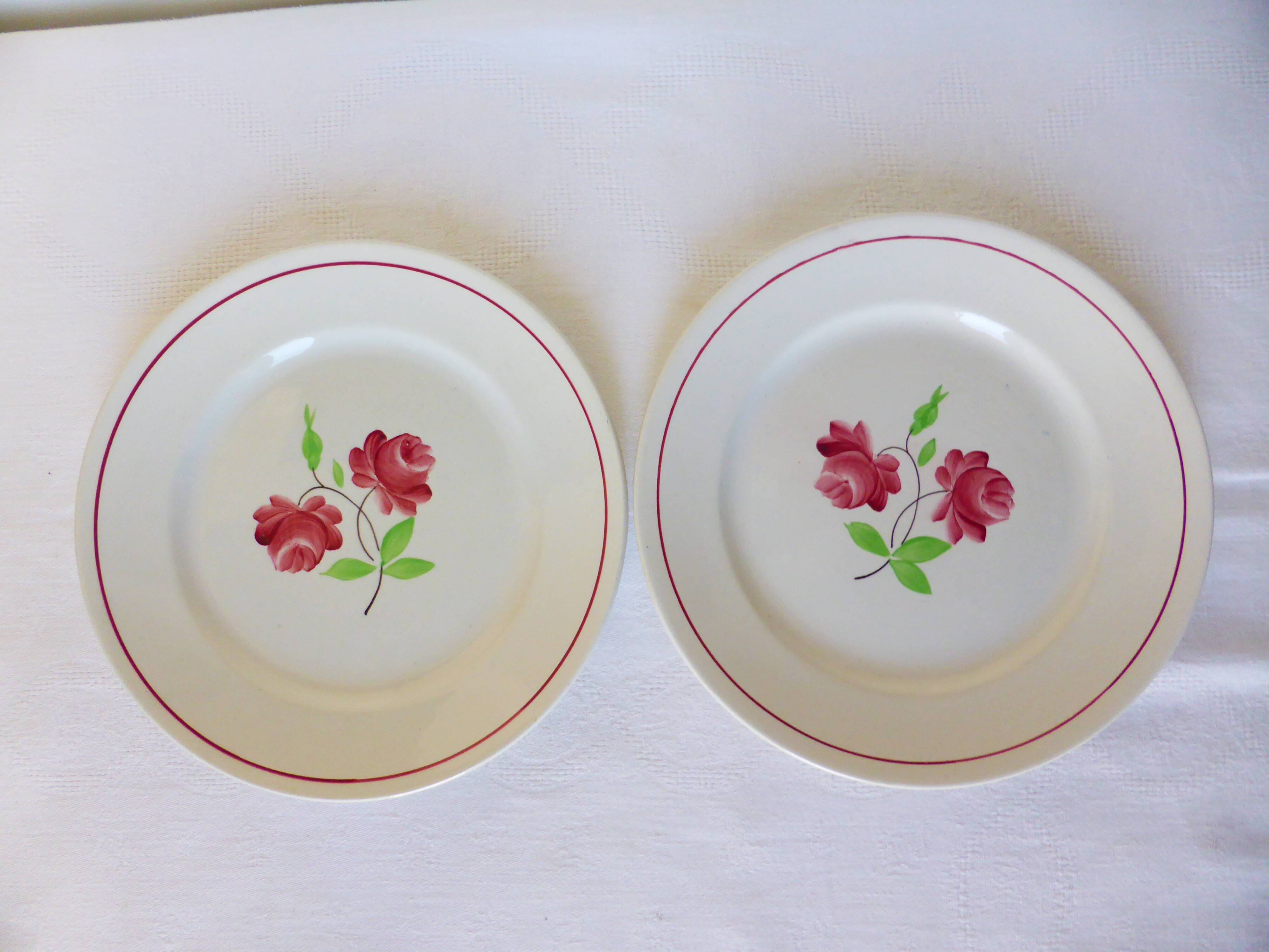 2 Luneville dessert plates, Rose Mai model