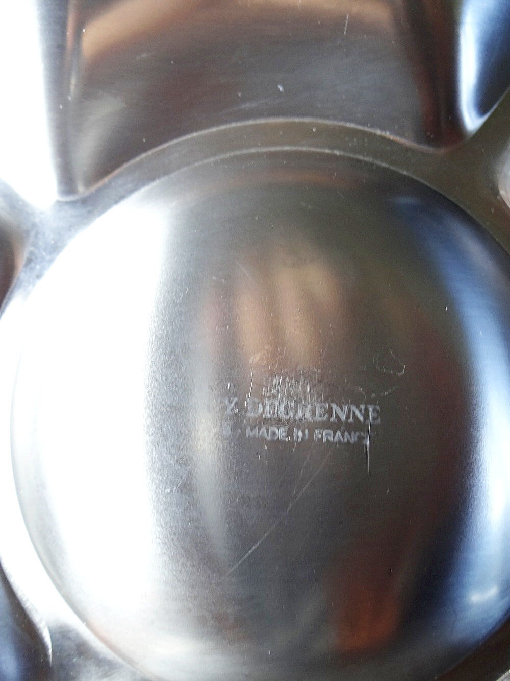 Large compartmented stainless steel hors d'oeuvre platter by Guy Degrenne, France, vintage.