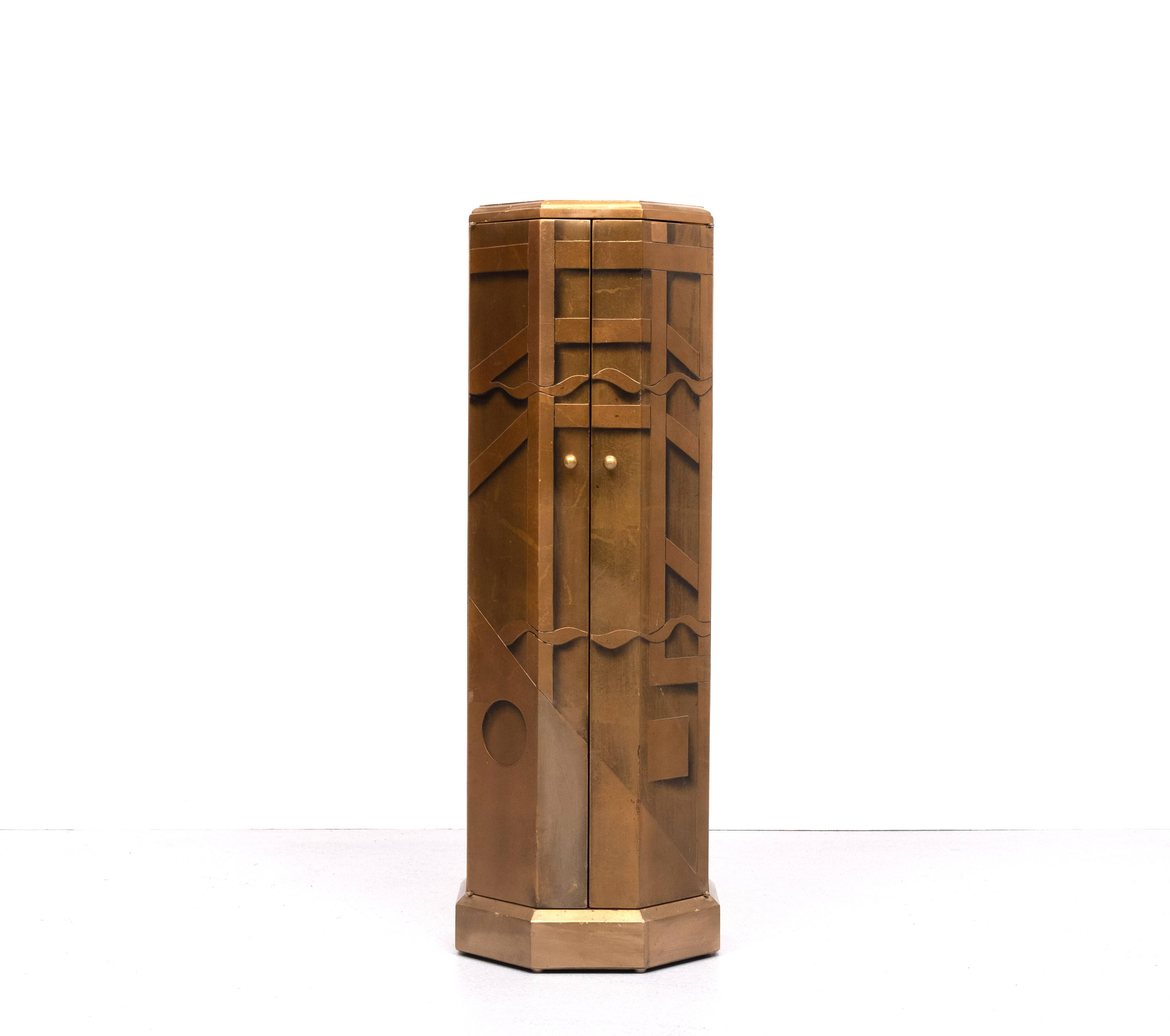 1970s antique octagonal gold storage cabinet