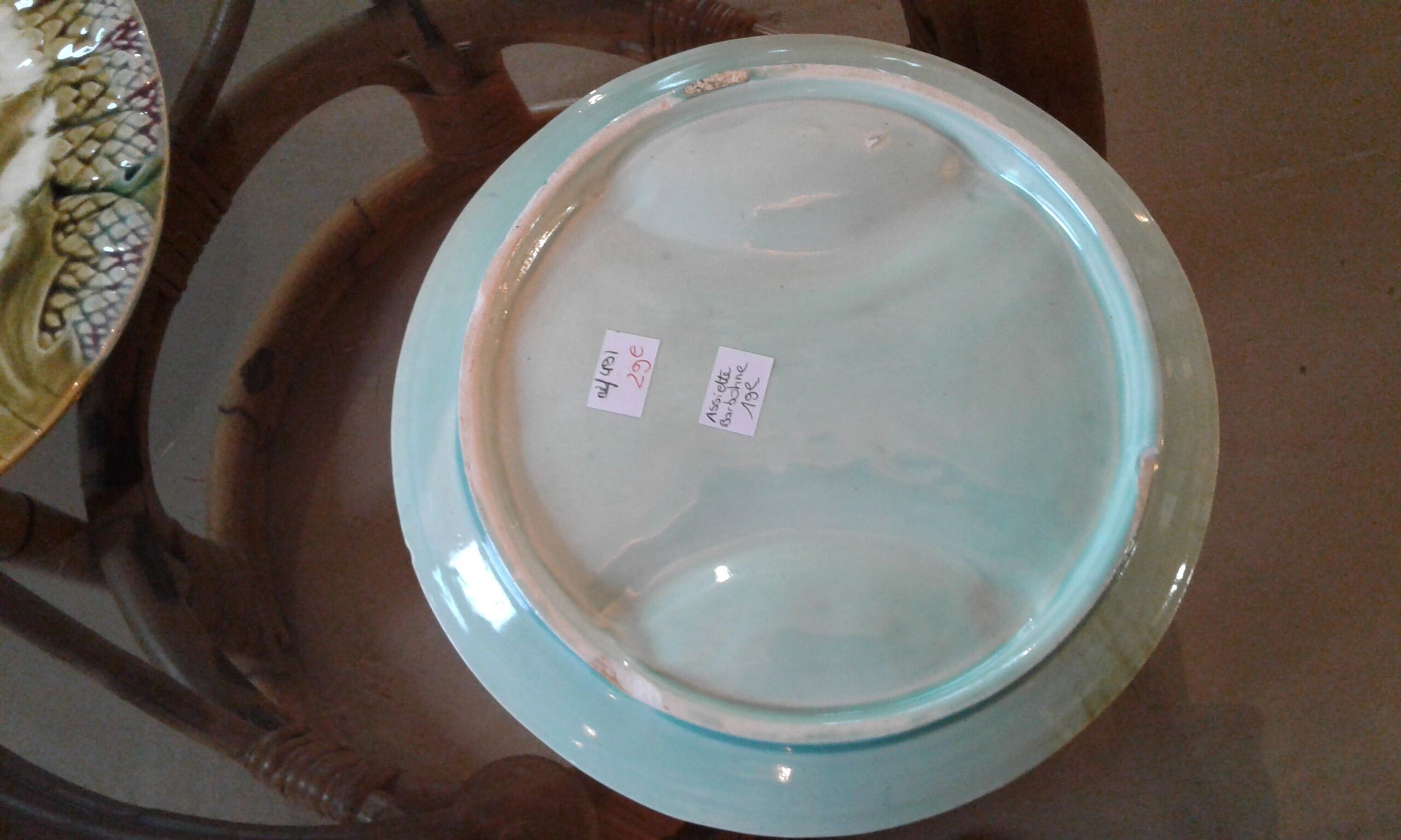 2 plates with asparagus / artichaud Barbotine 19th