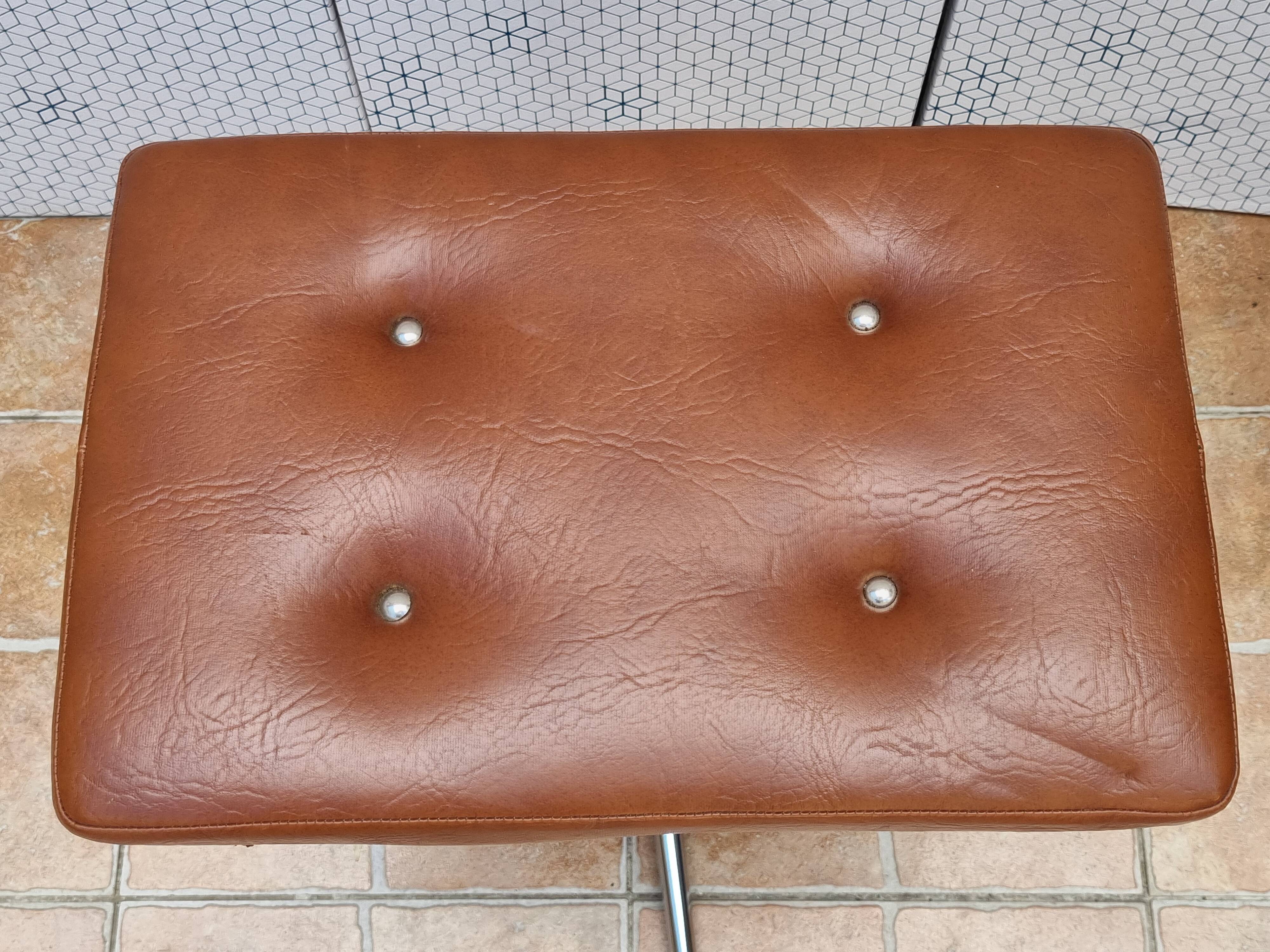 Vintage adjustable stool in brown leatherette with chrome legs, 1970s