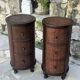 Pair of cylindrical bedside tables or drum bedside tables in exotic wood.