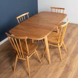 Retro Blonde Ercol Model 383 Dining Table & Four Stick Back Kitchen Dining Chairs