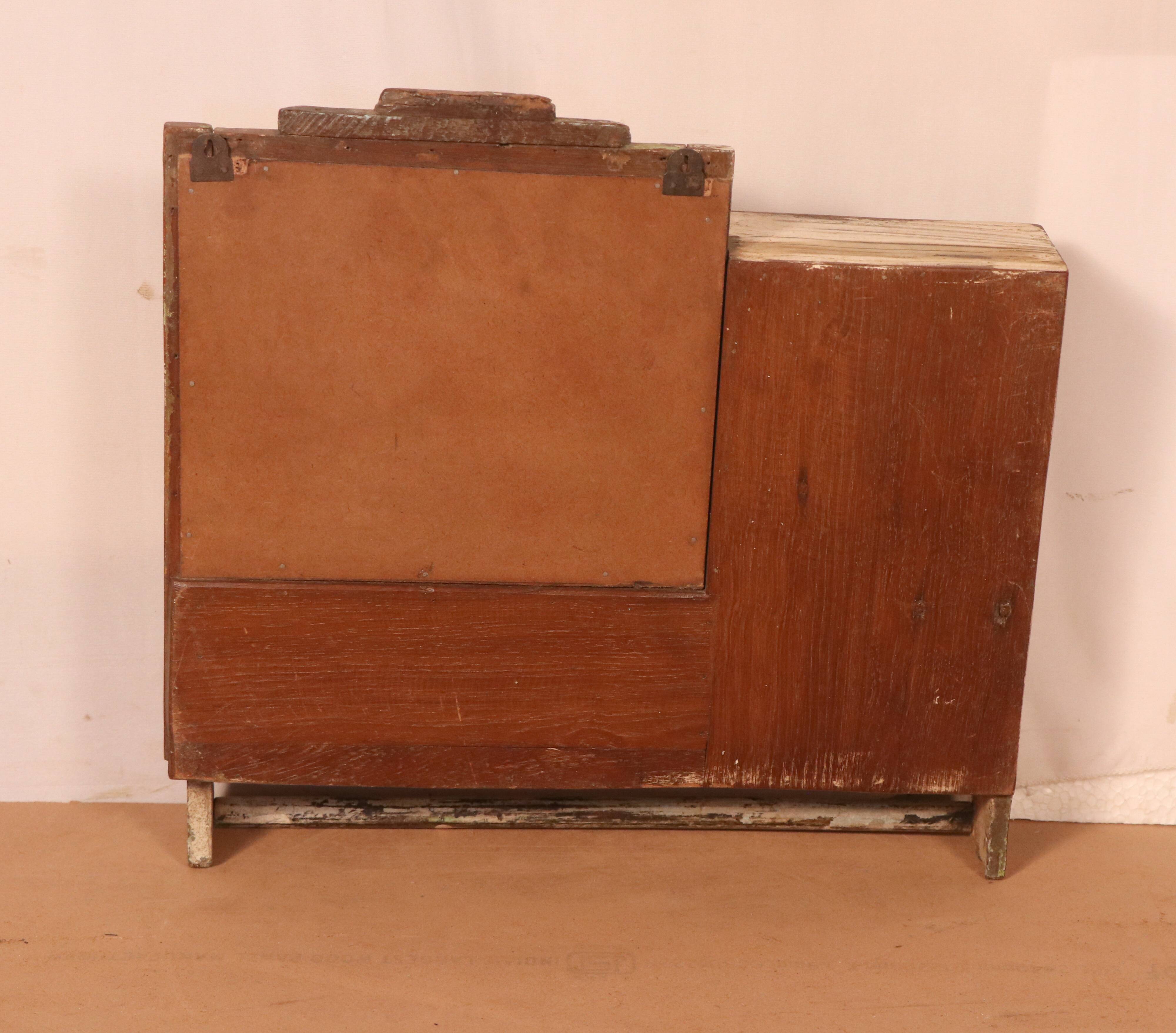 Old mirror - art deco shelf in original burmese teak ecru patina