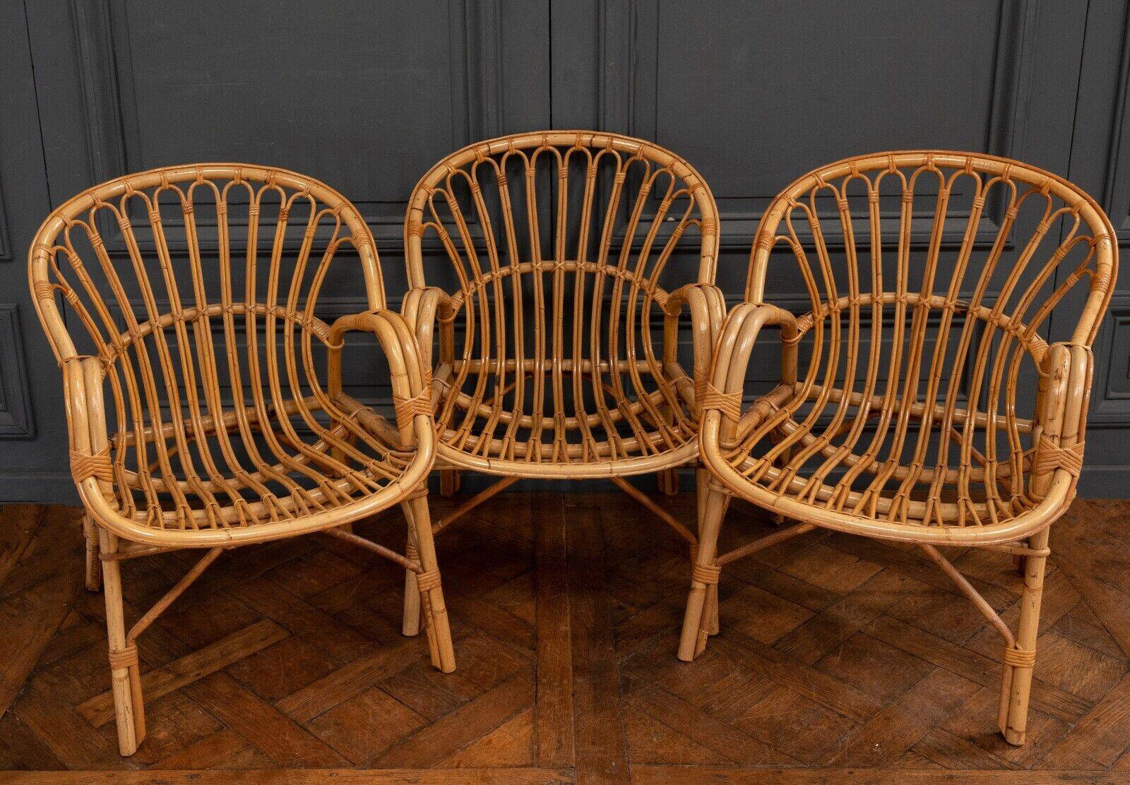 Suite of three rattan armchairs 1960 with original patina