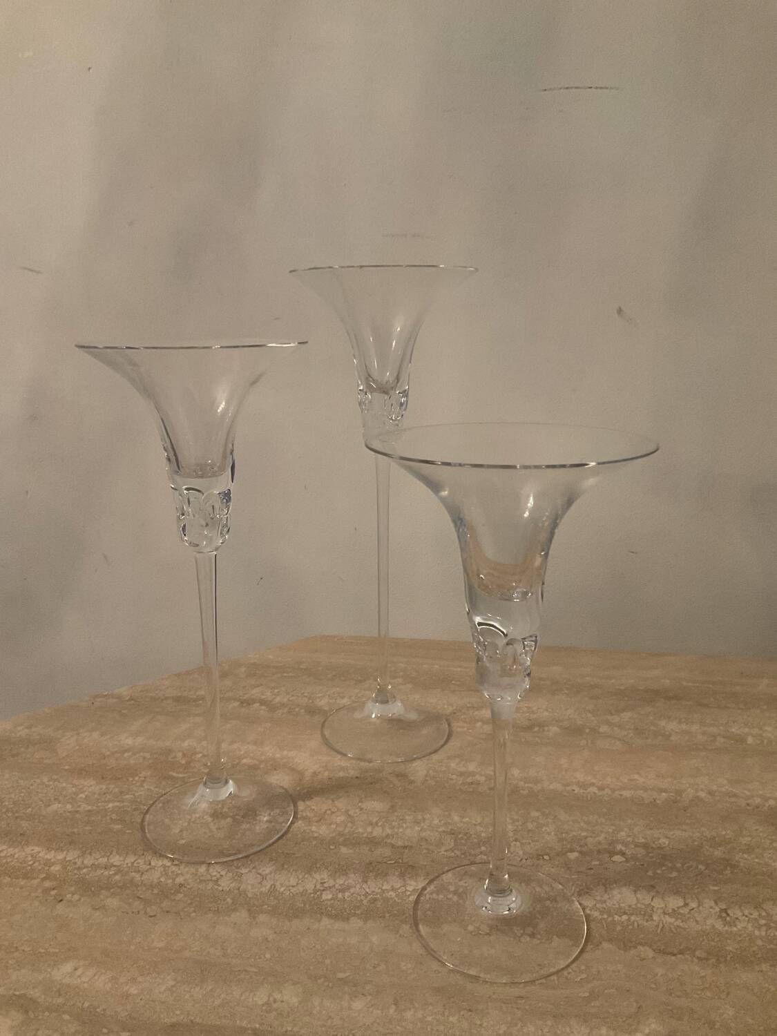 Trio of vintage glass paste candlesticks