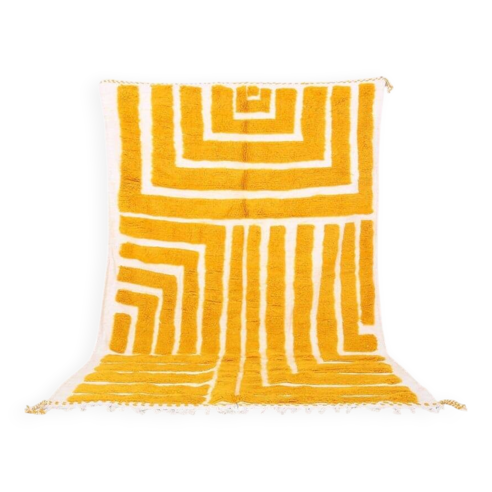 Handmade pure wool rug in traditional yellow, size 150 x 250 cm.