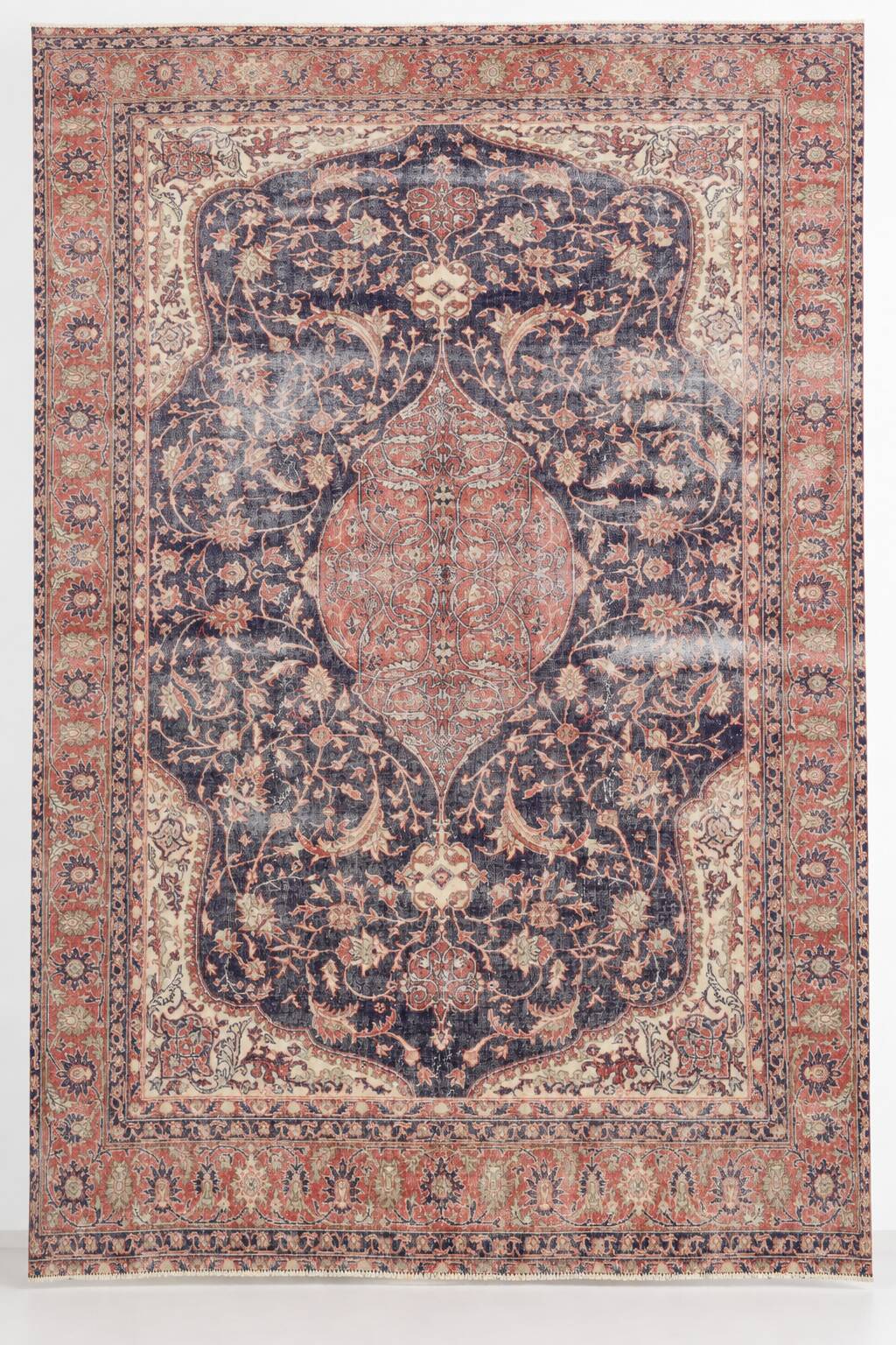 7x11 Vintage Red & Navy Blue Persian Rug, Oriental Rustic Decor, 228x338Cm