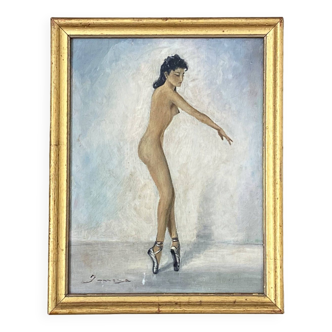 Tableau. Huile encadrée. Danseuse nue. 1960.