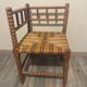 Vintage Art Deco Bobbin Wood and Straw Corner Chair, 1930s