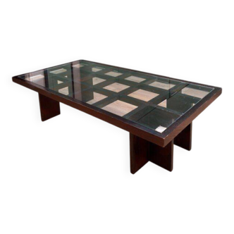 Table Basse Bois Vitré Année 80