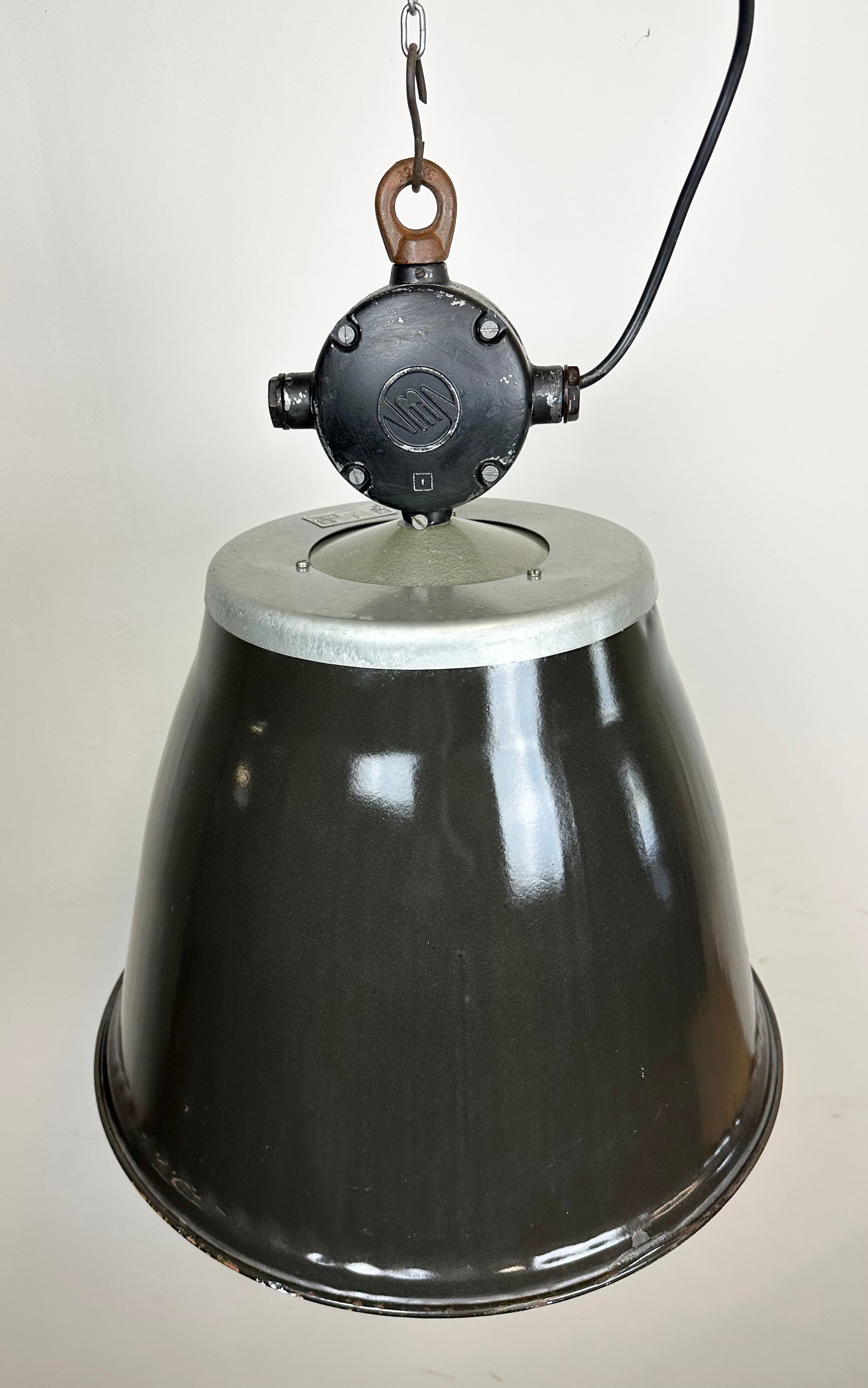Industrial Black Enamel Factory Pendant Lamp, 1960s