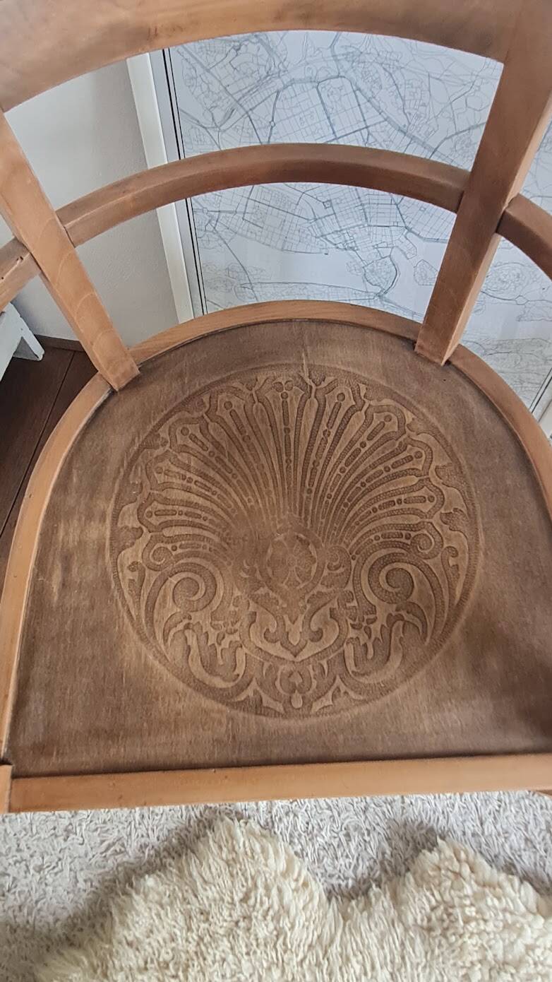 Pair of chairs in the style of antique armchairs circa 1940 - engraved seat.