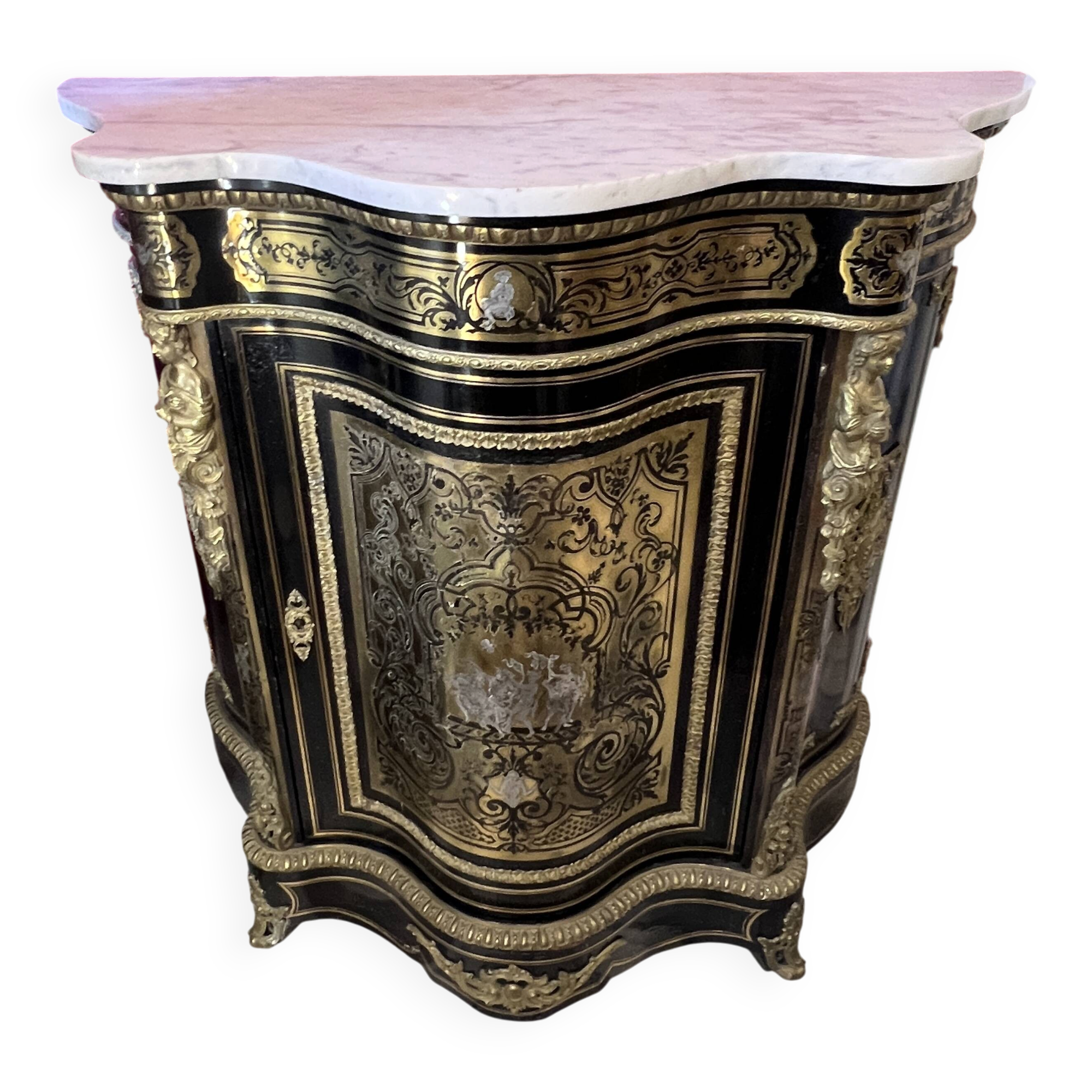 Low Boulle marquetry buffet, curved support furniture, Napoléon III period.