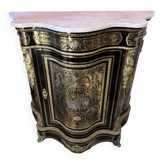 Low Boulle marquetry buffet, curved support furniture, Napoléon III period.