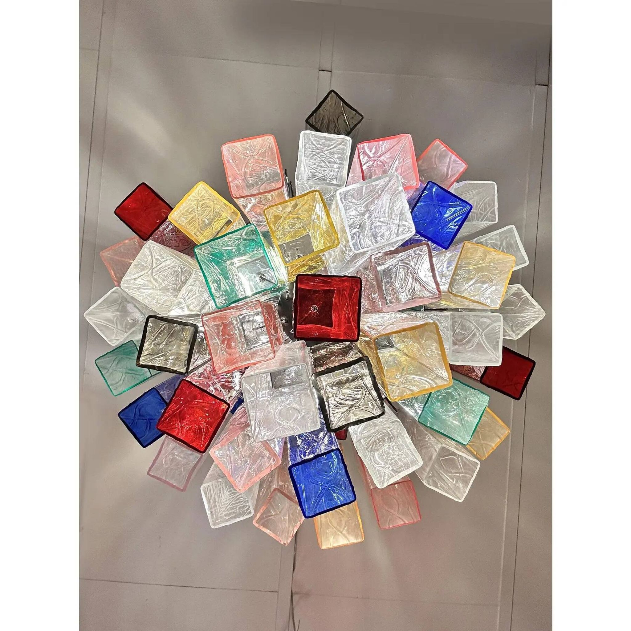Contemporary Multicolor “Square Bark” Murano Glass Chandelier