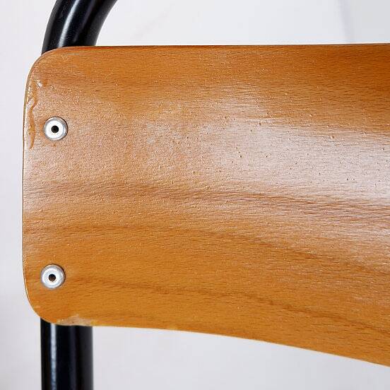 Vintage Set of 7 folding chairs in metal and wood - 1960s