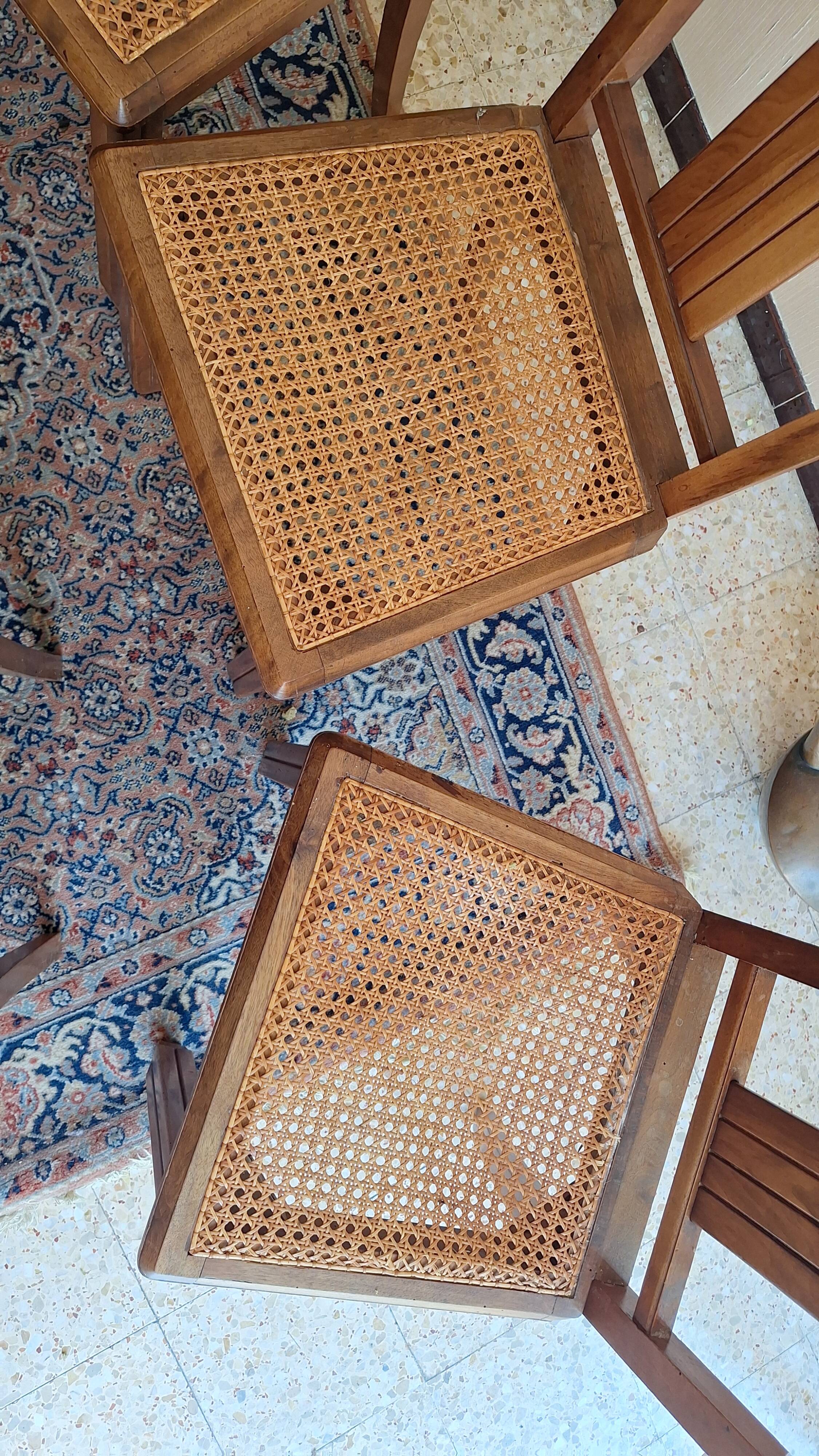 Set of 6 beautiful caned chairs in solid walnut Art Deco style.