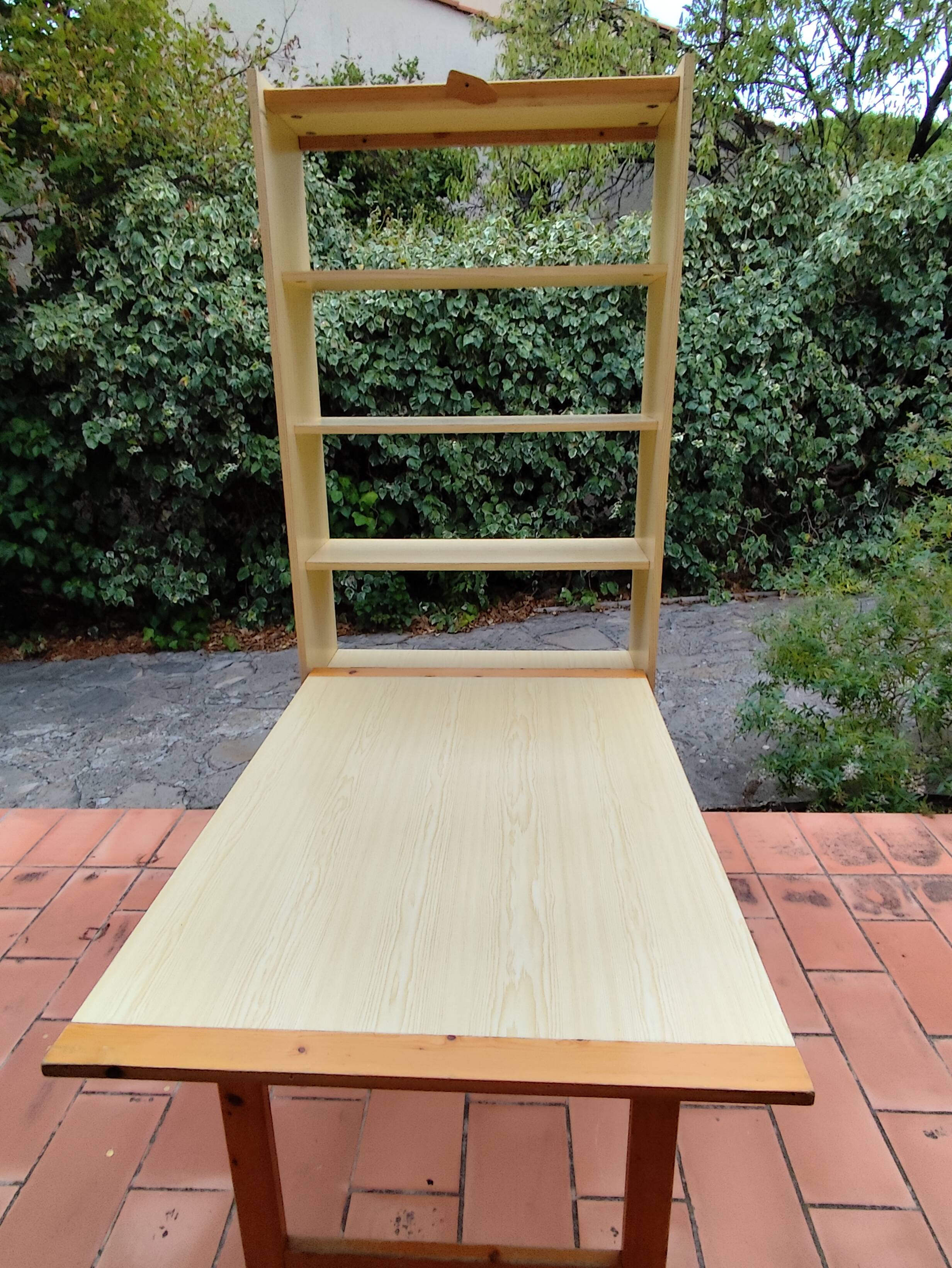 Vintage Pine Freestanding Retractable Bookcase Desk Table