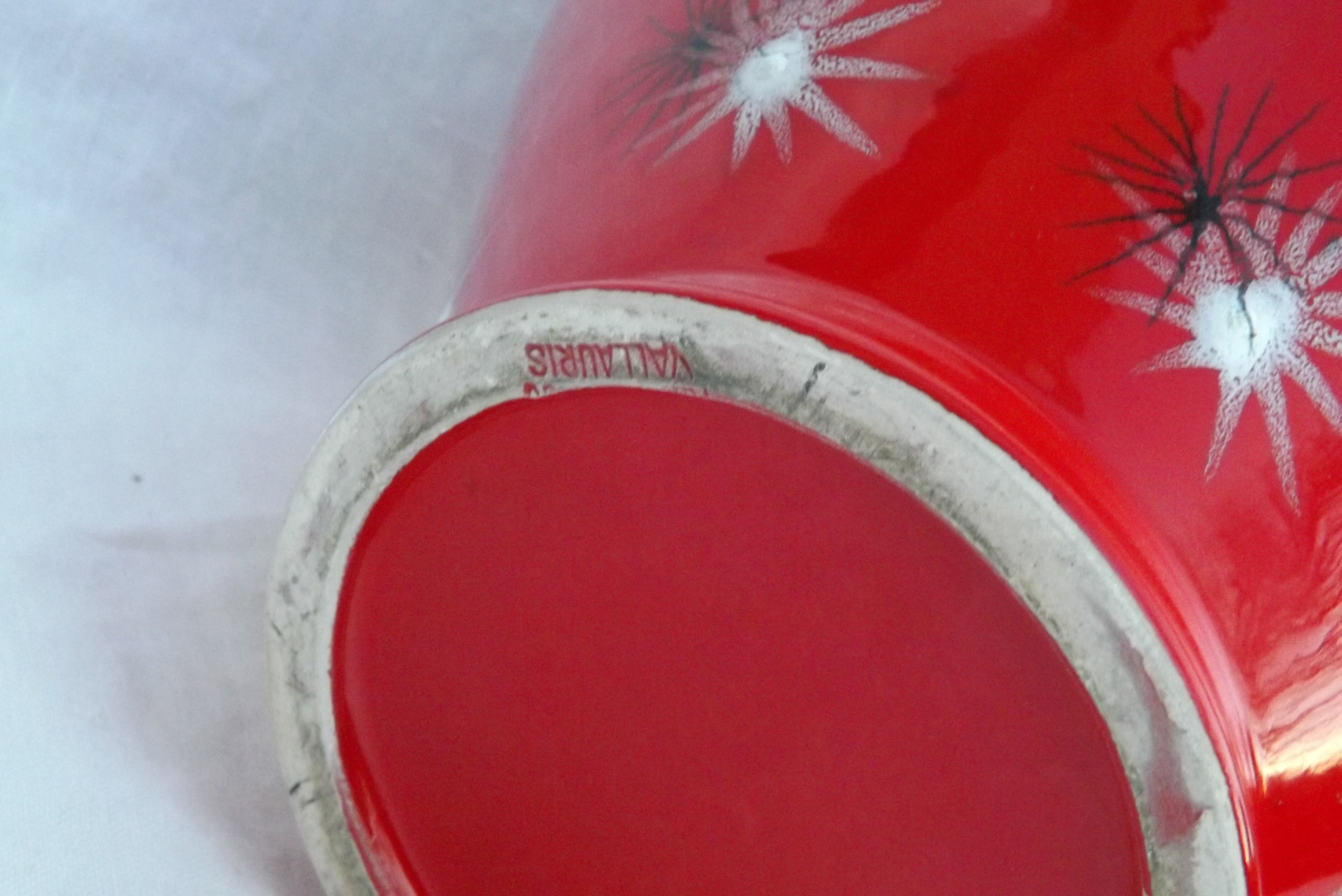 Vintage red baud ceramic vase in Vallauris 50