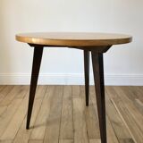 Table basse tripode en bois et marqueterie bicolore design scandinave 1950
