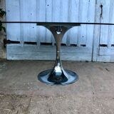 Table tulipe ovale verre et chrome 1970