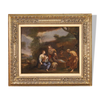 Painting landscape with family scene from the 18th century