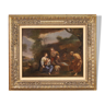 Tableau paysage avec scène familiale du XVIIIe siècle