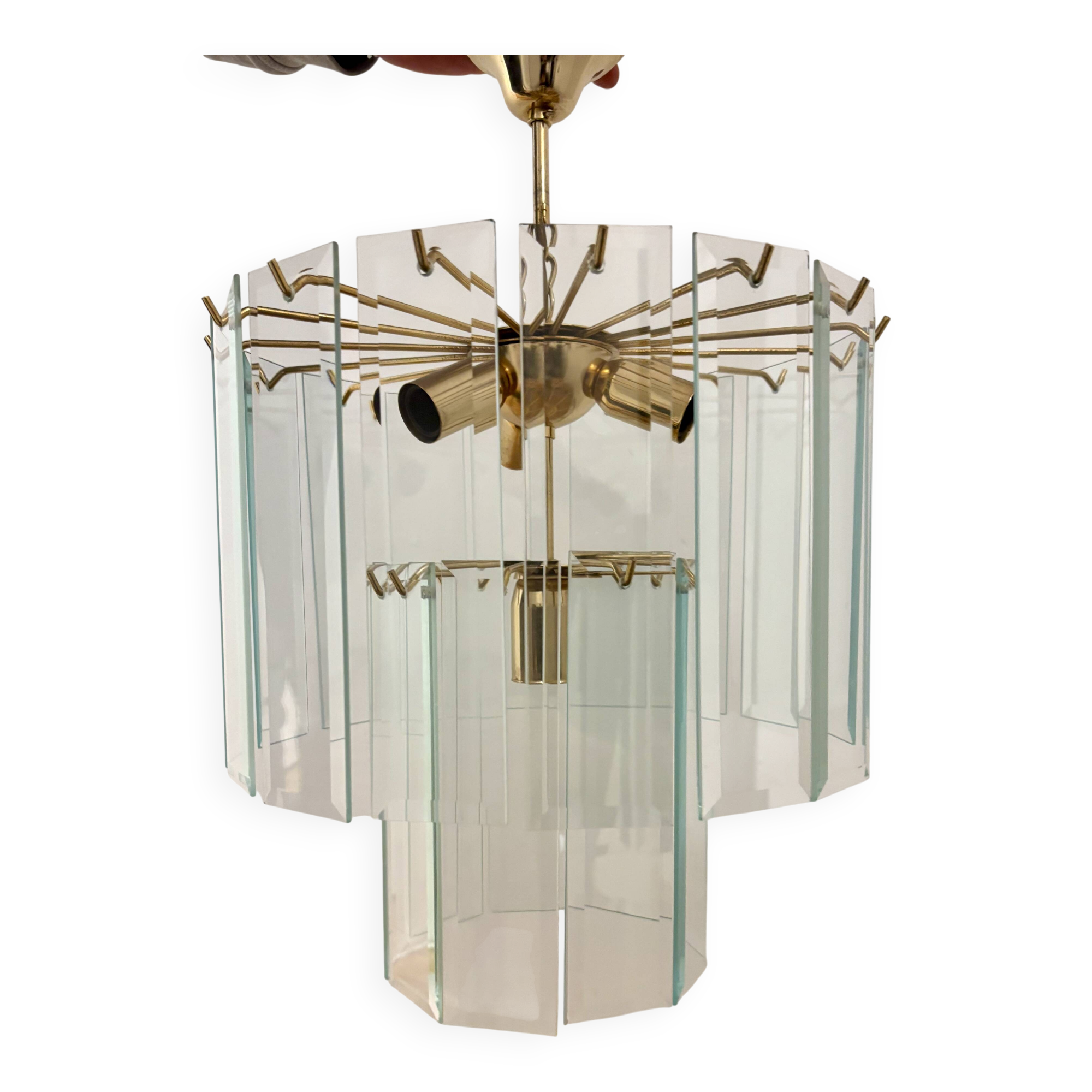 Lustre cascade verre et laiton, murano
