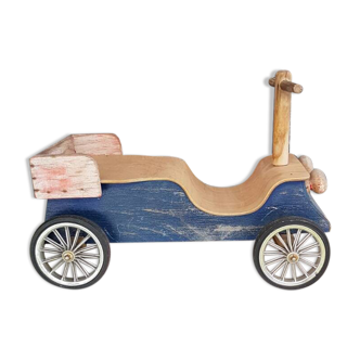 Old children's toy car, wood, vintage metal wheels