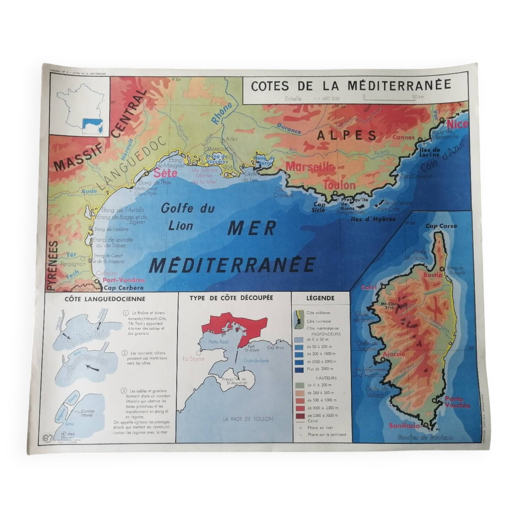 Carte scolaire vintage mdi FRANCE Méditerranée