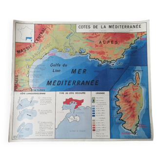 Vintage school map MDI FRANCE Mediterranean