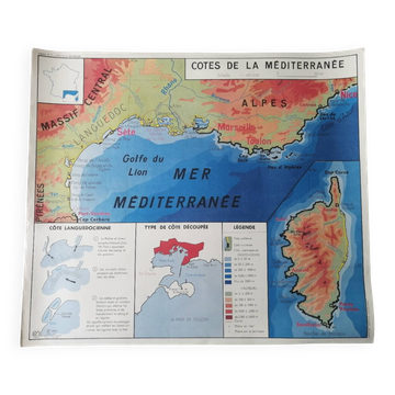 Vintage school map MDI FRANCE Mediterranean