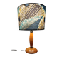 Mid-century wooden table lamp, blue wax lampshade.